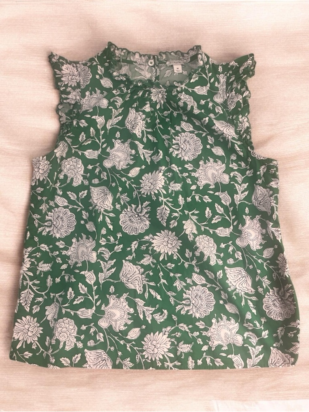 J. Crew Green Floral Ruffle Neck Sleeveless Camisole